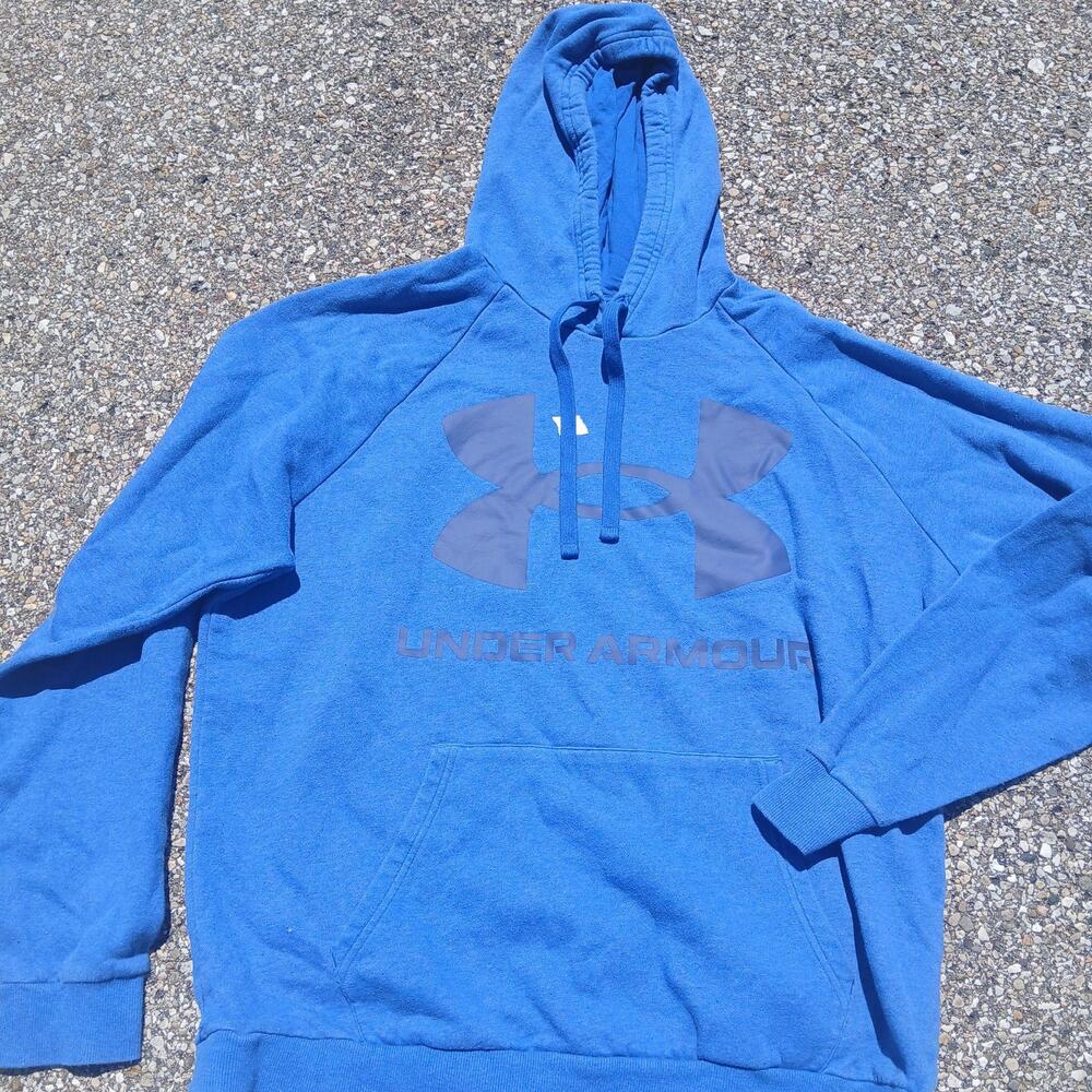 Under Armour Hoodie Mens 2XL Blue Loose Fit Pullover Fleece Sweatshirt Big Logo